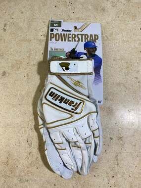 Franklin Sports Powerstrap Gold Adult Batting Gloves White/Gold Size Medium